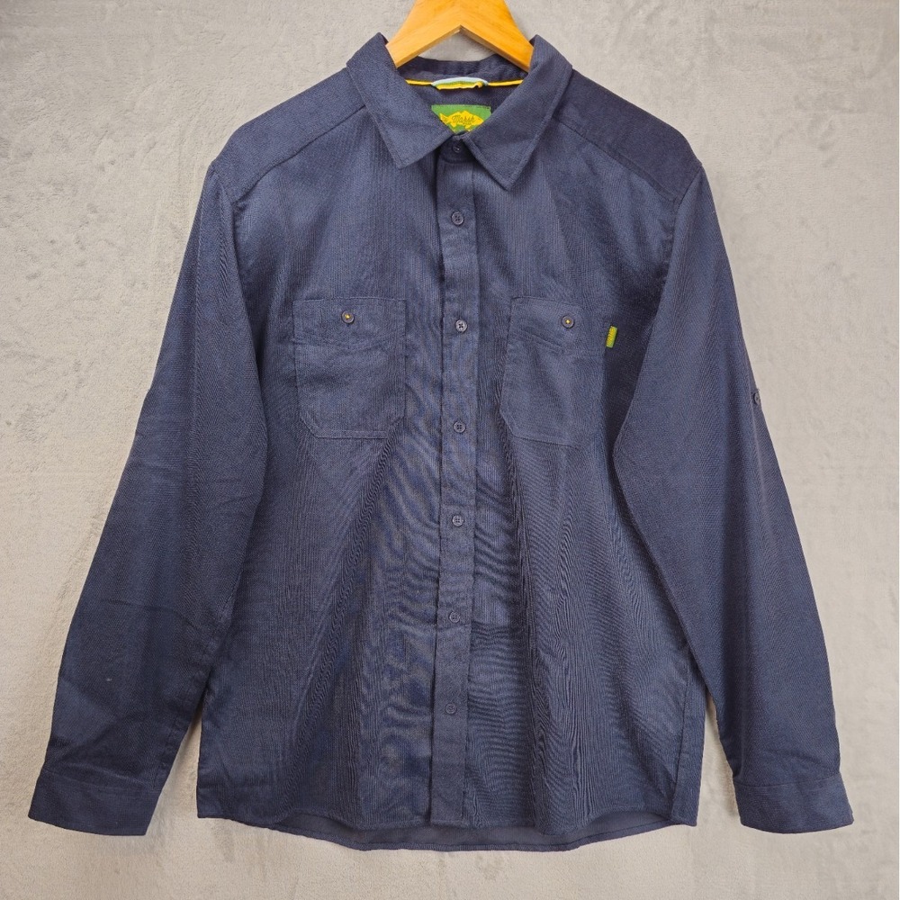 Marsh Wear Shirt Mens Large Dark Navy Button Up Textured Fishing Stretch Casual
